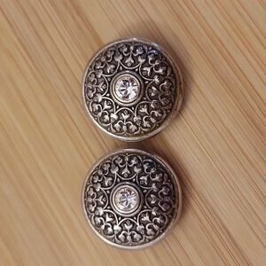 Vintage Silver Tone Crystal Floral Clip On Earrings